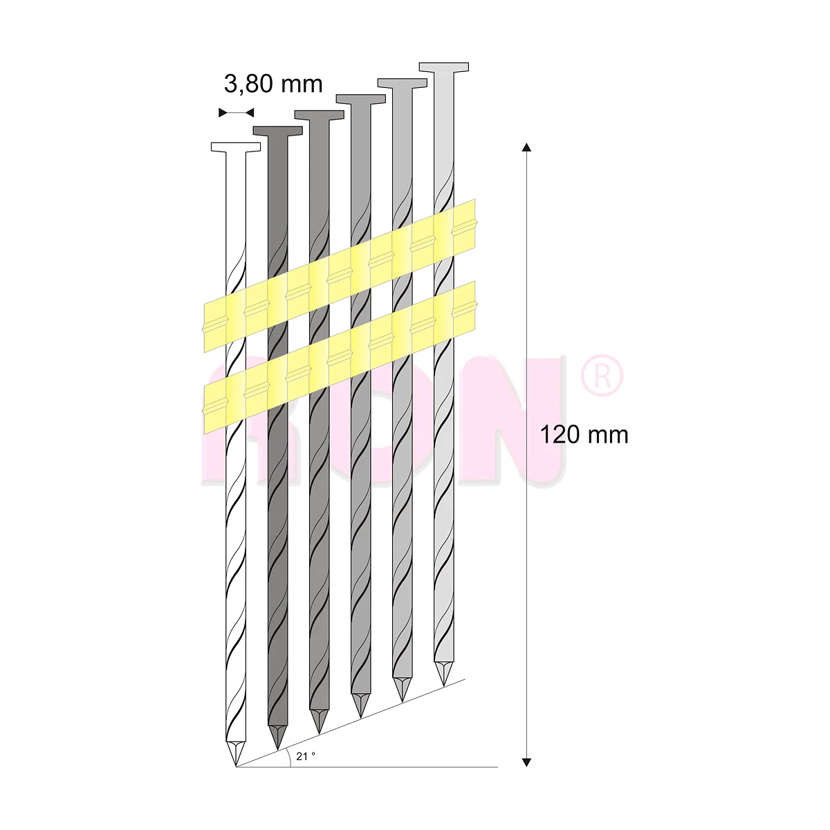 Levně Hřebíky RB kroucené pásek, plast 21° 3,80 x 120 mm - 2 400 ks