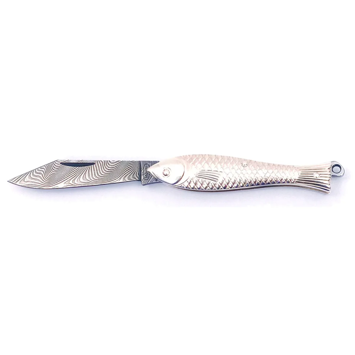 Levně Kapesní zavírací nůž RYBIČKA - stříbrná, damašek 130-DS-1 (925/1000)