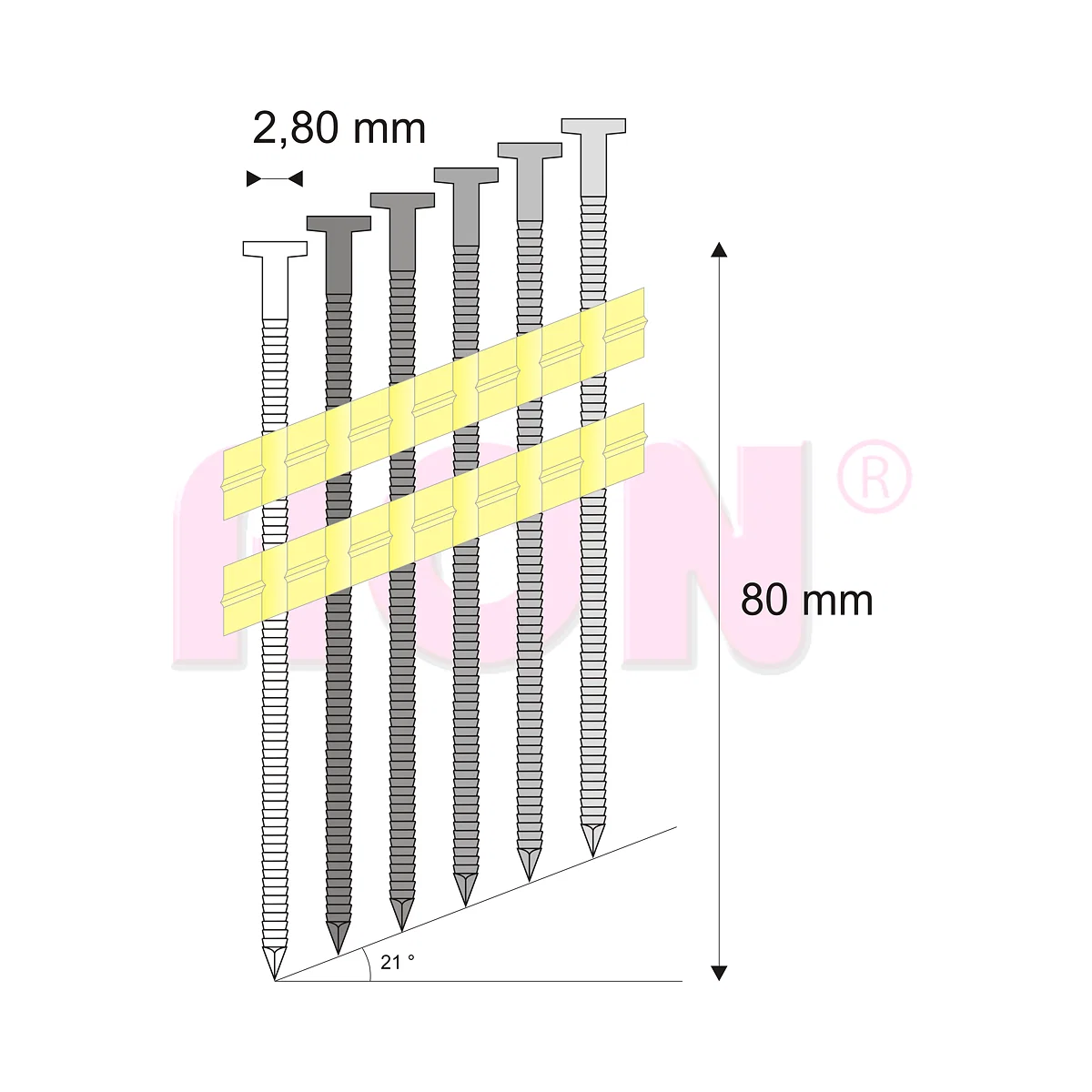 Levně Hřebíky RB pásek, plast 21° 2,80 x 80 mm - 2 400 ks