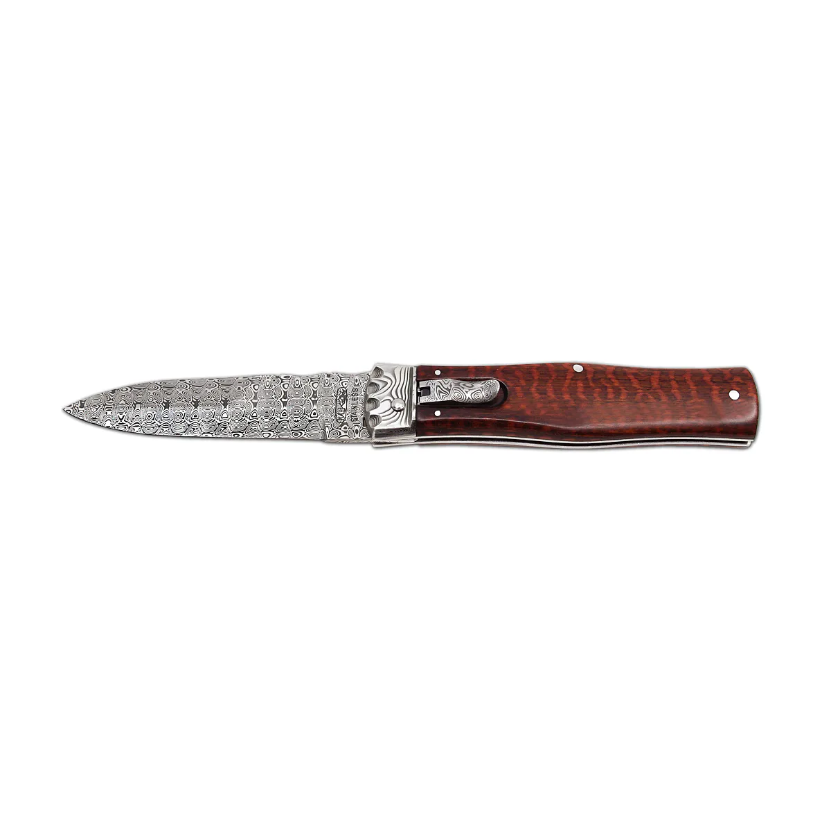 Levně Vyhazovací zavírací nůž PREDATOR JAGUAR – damašek, střenka dřevo 241-DD1 materiál držadla - střenky exotické dřevo - snake wood